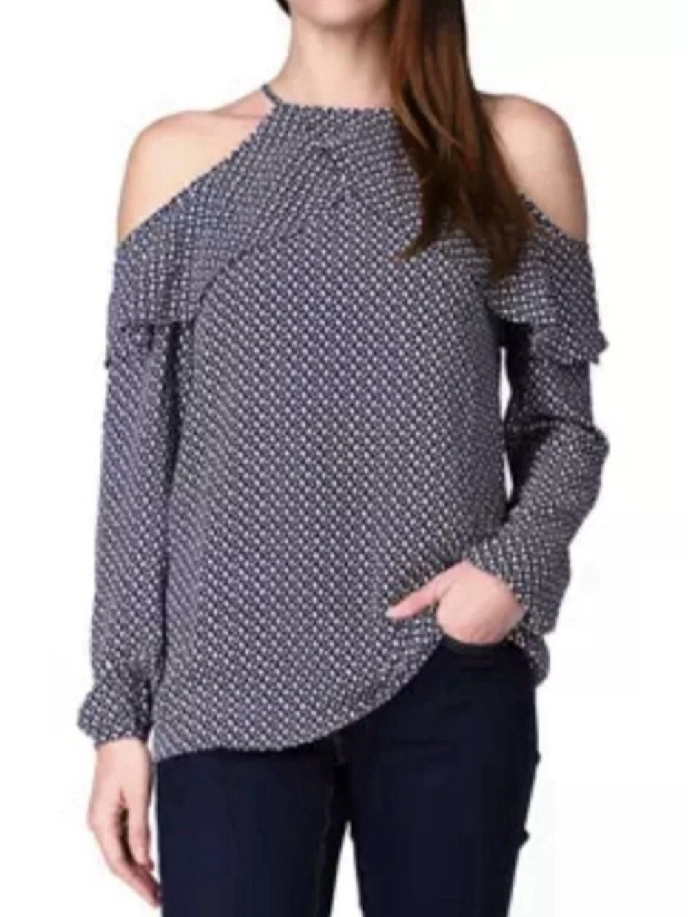 Michael Michael Kors Cold Shoulder Ruffle Top Size Medium New
